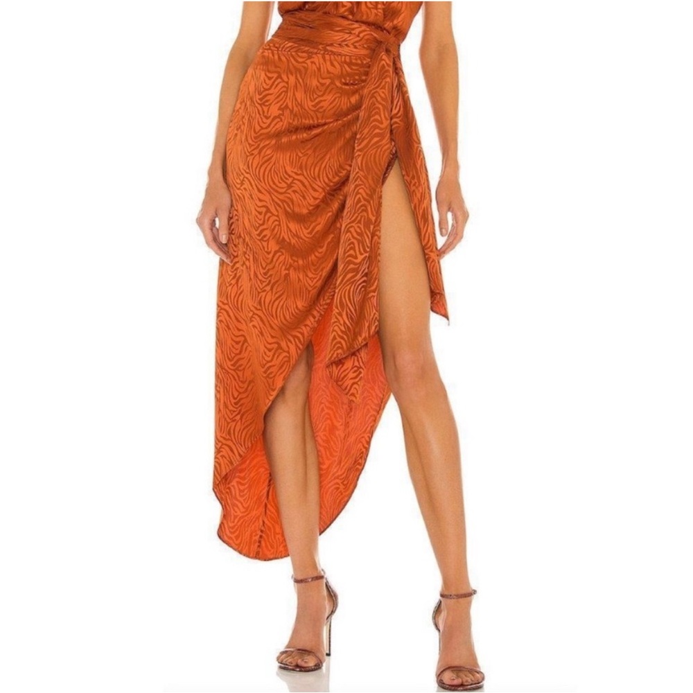 Ronny Kobo Kit Tiger Print Silk Blend Skirt in Burnt Orange Fall Rust Sz XL